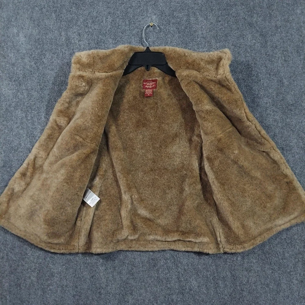 Eddie‎ Bauer Vest Womens XS Brown Seattle Suede Faux Fur Lined Genuine Leather